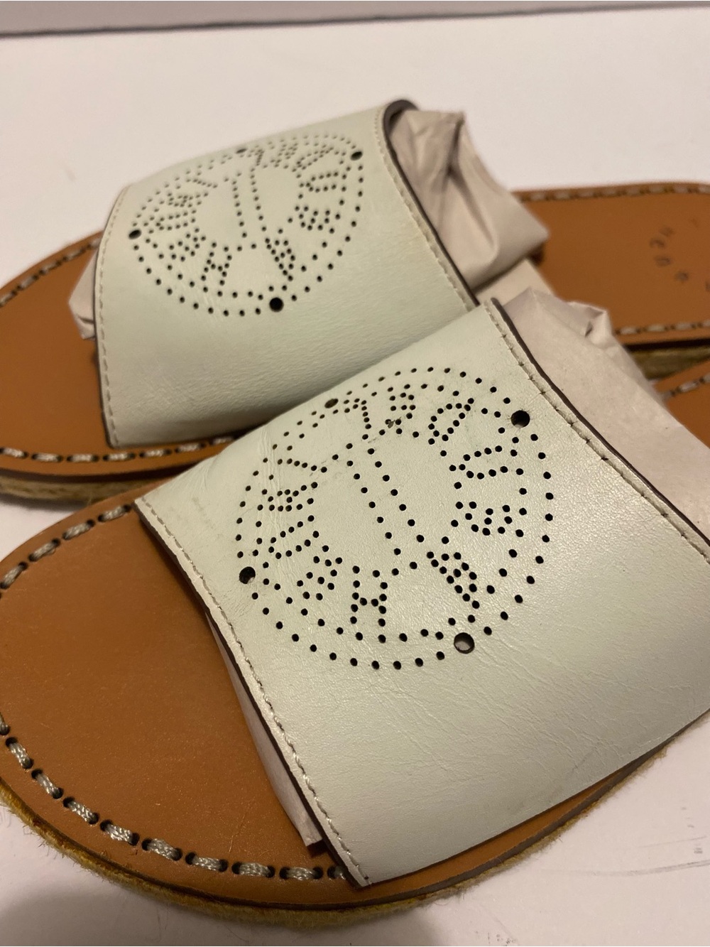 Henri Bendel Women’s White Leather Perforated Espadrille Sandals
